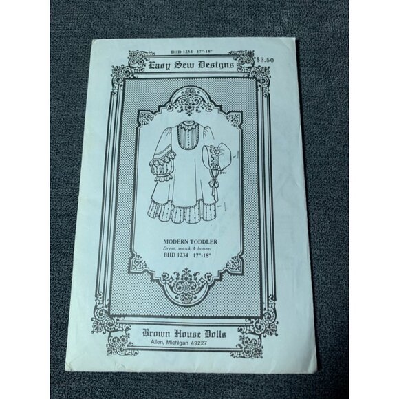 "Brown House Dolls" Baby Sew Designs Pattern Dress & Bonnet 17" - 18" Doll 1970s - Picture 3 of 3